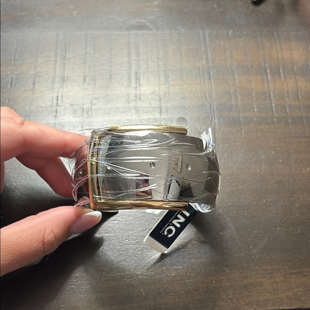 NWT Women’s INC Belt-Buckle Style Bangle Bracelet, Silver and Gold